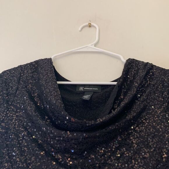 International Concepts black sequined cap sleeve blouse Size S NWT - Picture 4 of 8